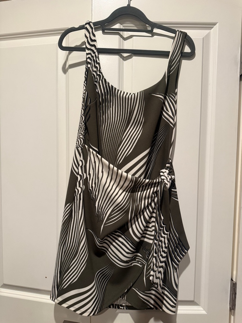 Express Olive & White Striped Tie-Waist Mini Dress